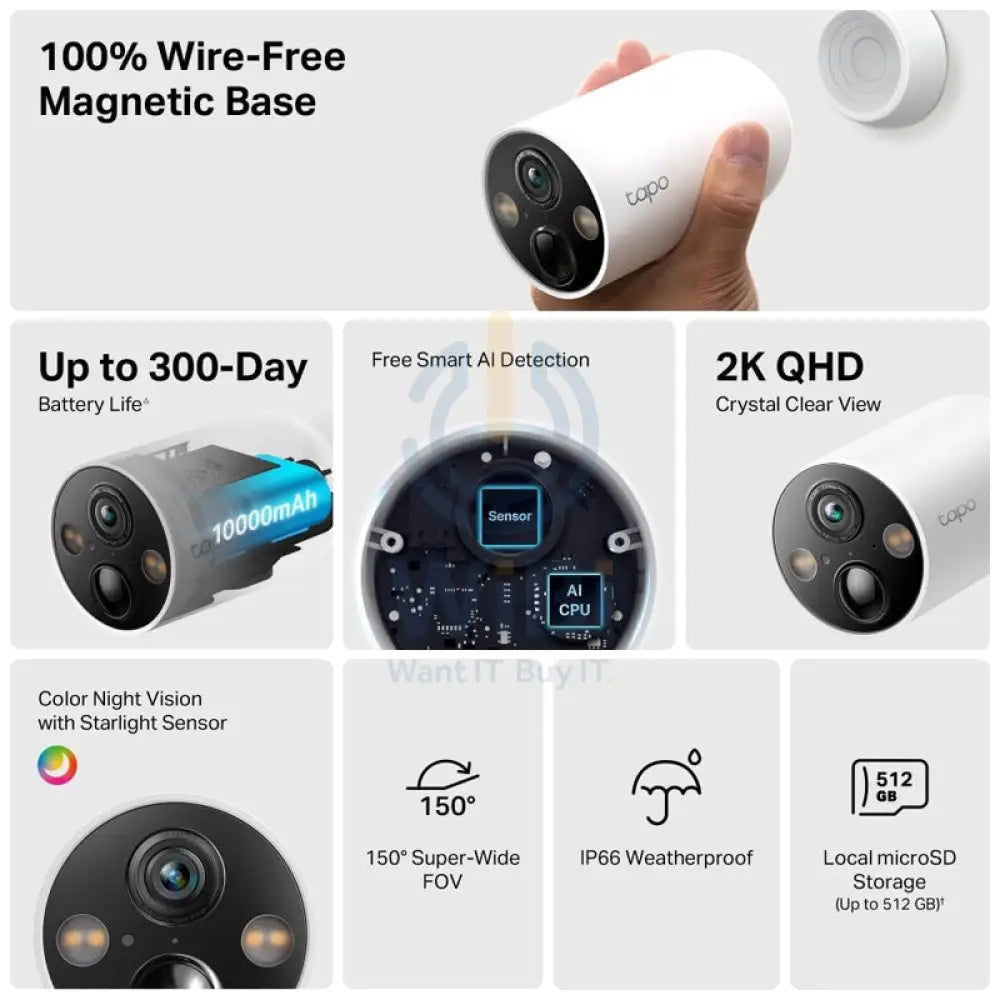 TP-Link (Tapo C425) Smart Wire-Free Security Camera - 4MP / H.264 / 1440p Full HD / 2.4 GHz - White Cameras > Security