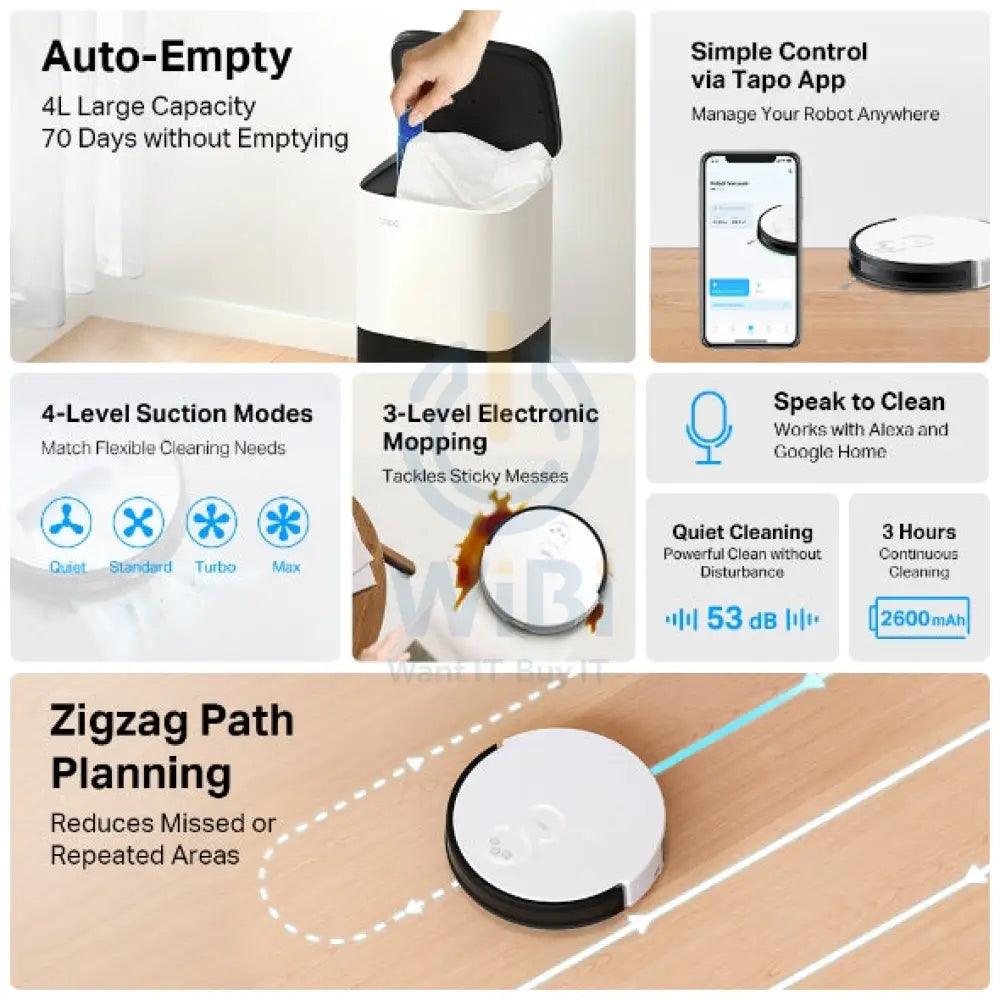 TP-Link (Tapo RV10 Plus) Robot Vacuum & Mop + Smart Auto-Empty Dock - 2600 mAh / 4 levels Accessories > Smart Devices