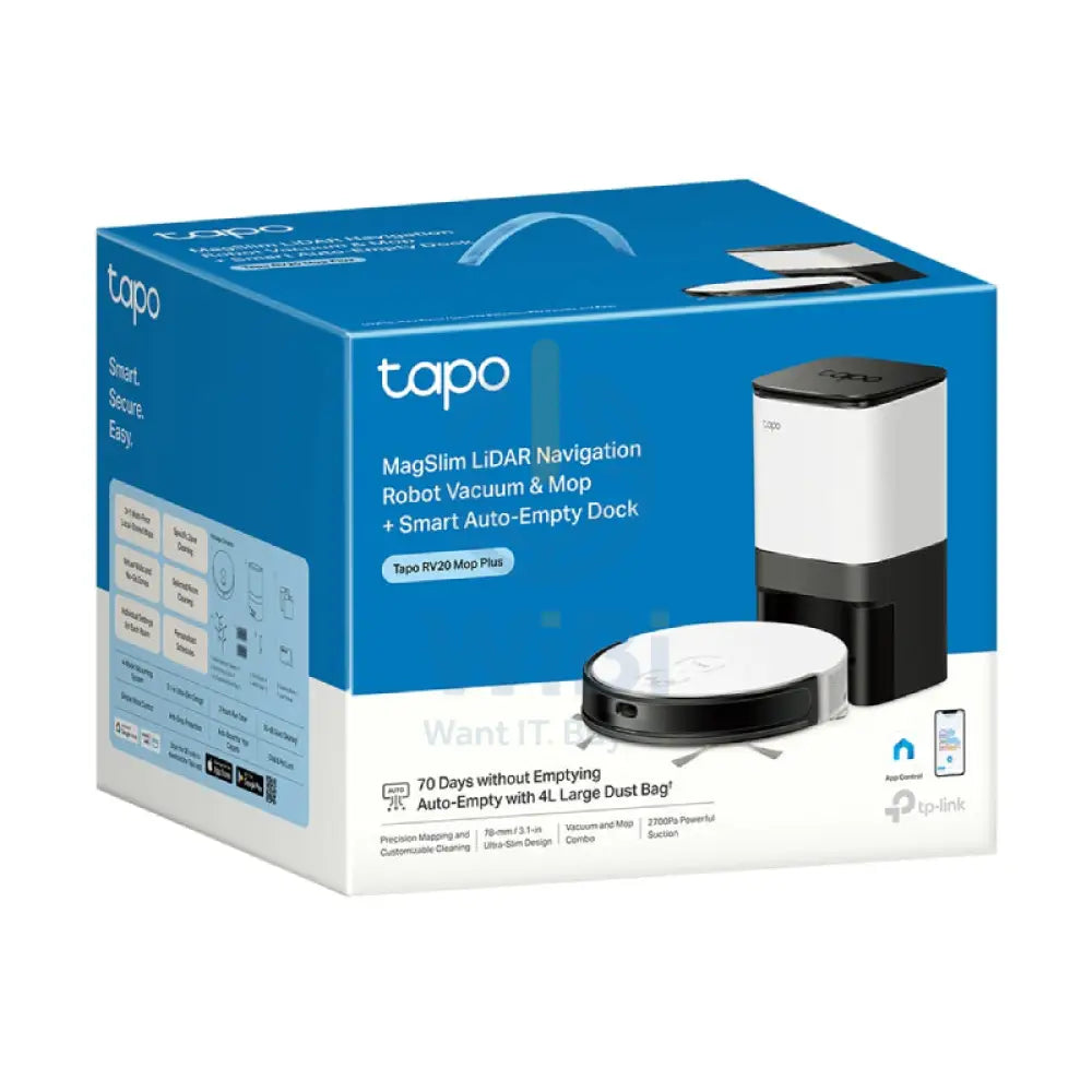 TP-Link (Tapo RV20 Mop Plus) MagSlim™ LiDAR Navigation Robot Vacuum & Mop + Smart Auto-Empty Dock - 2600 mAh / 4L