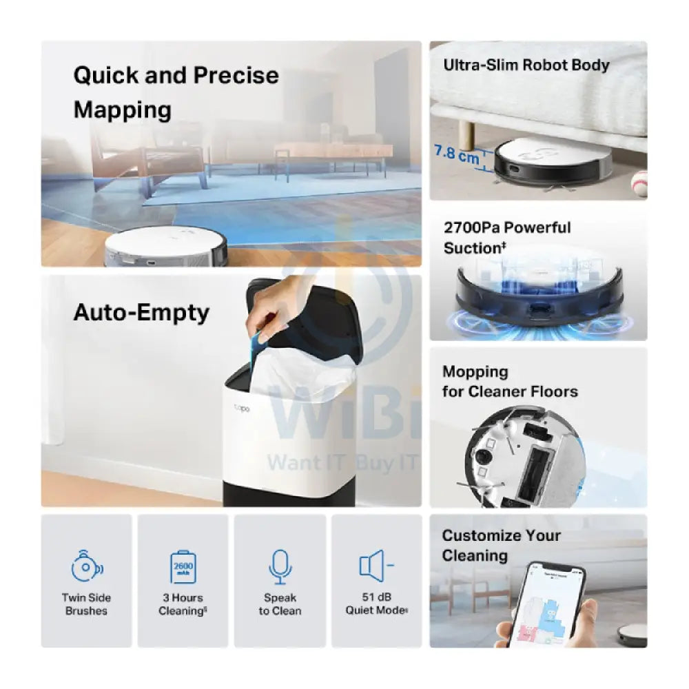 TP-Link (Tapo RV20 Mop Plus) MagSlim™ LiDAR Navigation Robot Vacuum & Mop + Smart Auto-Empty Dock - 2600 mAh / 4L