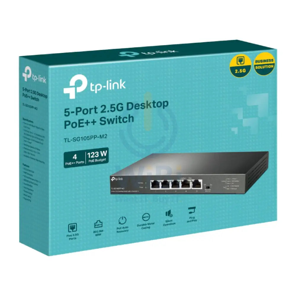 TP-Link (TL-SG105PP-M2) 5-Port 2.5G Desktop Switch with 4-Port PoE + + - 25 Gbps / LAN Networking Products > Switches