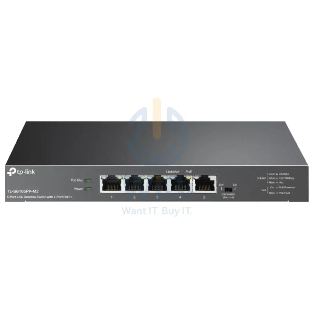 TP-Link (TL-SG105PP-M2) 5-Port 2.5G Desktop Switch with 4-Port PoE + + - 25 Gbps / LAN Networking Products > Switches