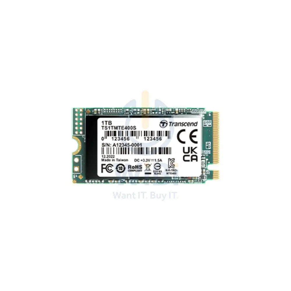 Transcend PCIe 400S - 1TB / Up to 2000/1700 MBps / M.2 2242 / PCIe / SSD (Solid State Drive) Storage > Solid State Drive