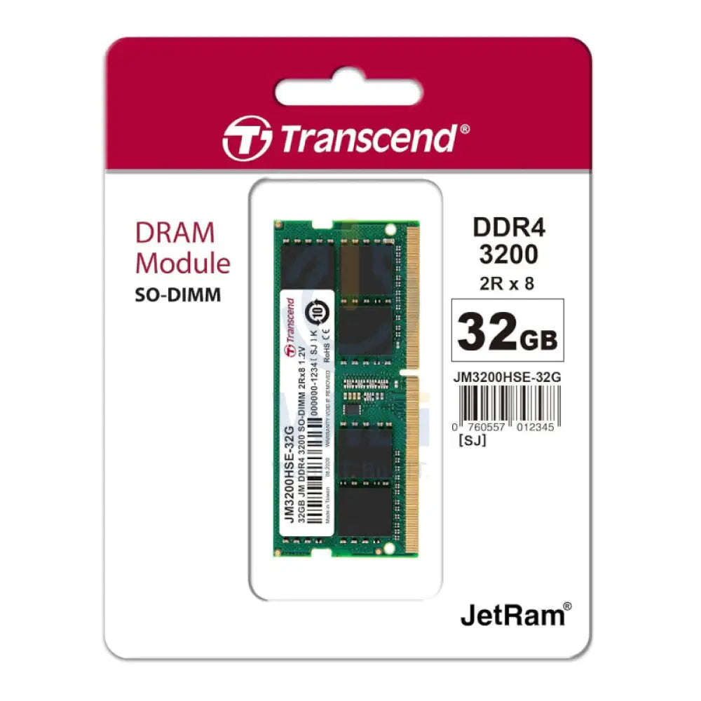 Transcend SO-DIMM Laptop Memory - 32GB / DDR4 / 3200 MHz / Memory Module Accessories > Memory > Laptop Memory