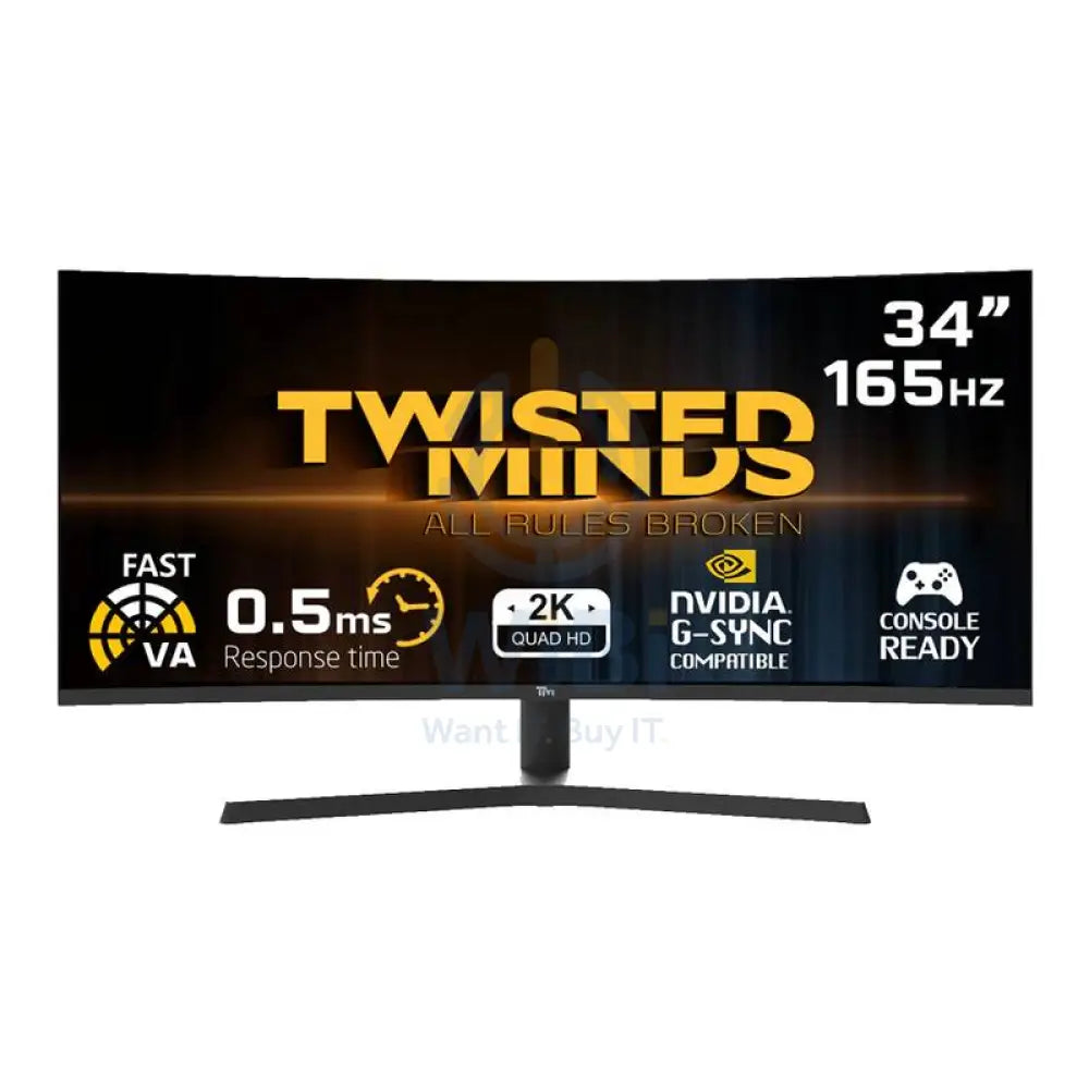 Twisted Minds - 34’’ WQHD / 0.5ms / 165Hz / Display Port / HDMI - Curved Gaming Monitor Monitors & Projectors >