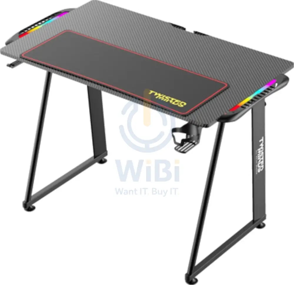 Twisted Minds A Shaped Carbon Fiber Texture Gaming Desk / RGB Light / Headphone Hooks / Cup Holder - Black Accessories