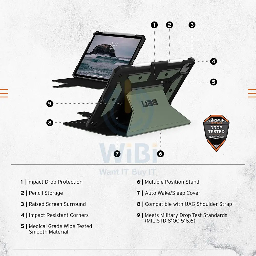 UAG iPad Air 10.9’’ (2020-2022) / iPad Pro 11’’ Gen 4/3/2/1 (2018-2022) Metropolis SE Case With Kick-Stand - Olive