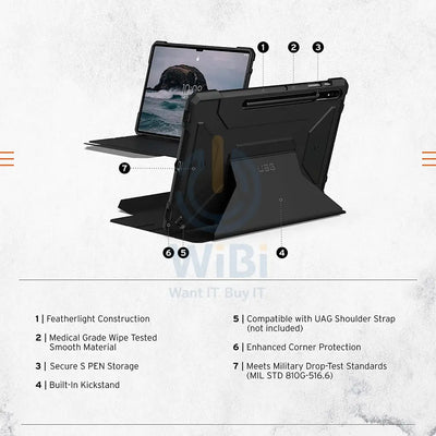 UAG Samsung Galaxy Tab S8 Plus/S7 Plus/S7 FE (12.4) Metropolis Case With Kick-Stand - Black Accessories > Mobiles &