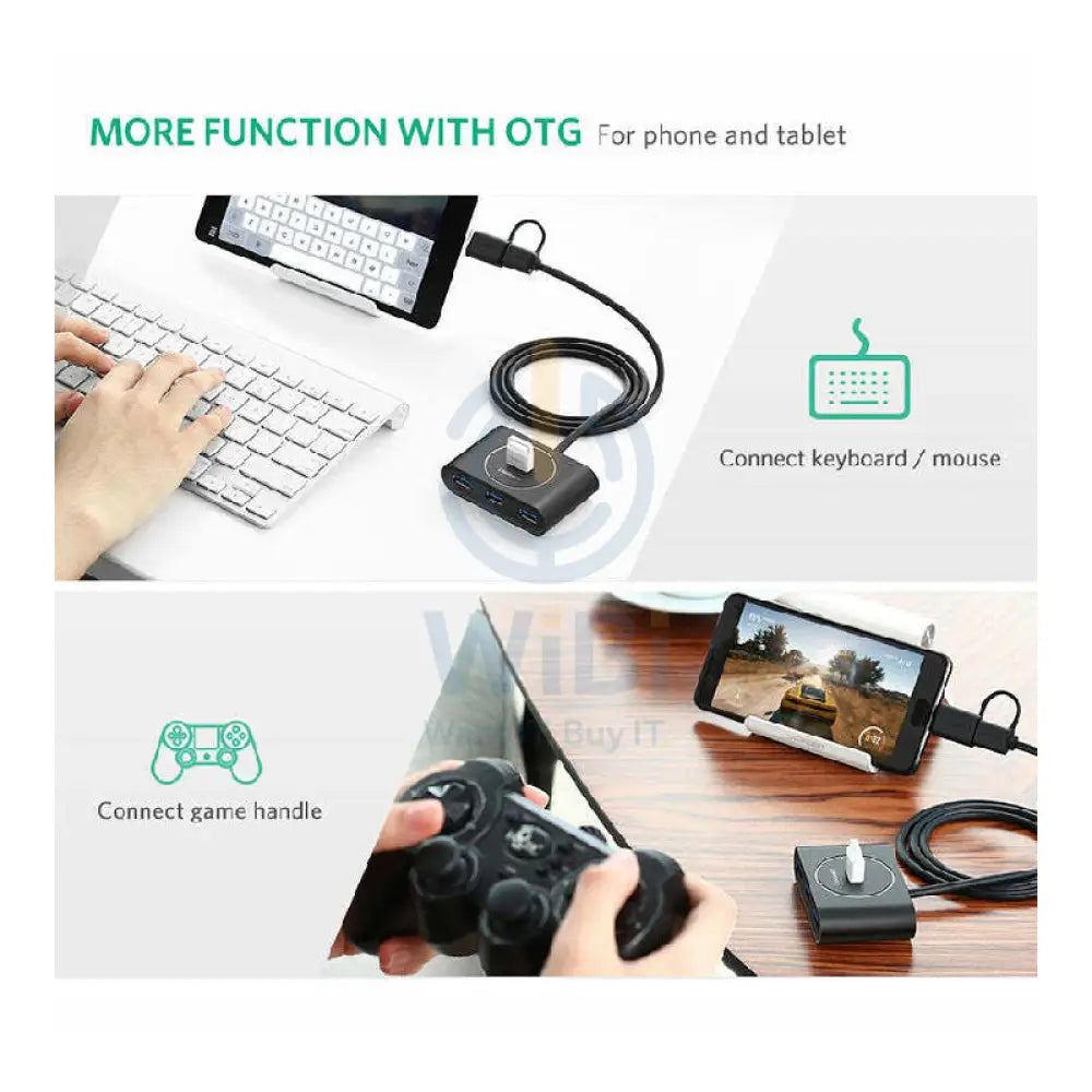 Ugreen 4 Port USB 3.0 Hub With Type-c Adapter - 1 Meter / Black Accessories > Cables & Converters > Cables > Offer Zone
