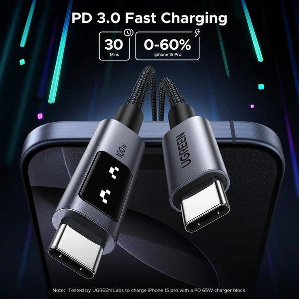 UGREEN Uno PD Fast Charging Cable - USB-C / 5A / 1 Meter / 100W / Black