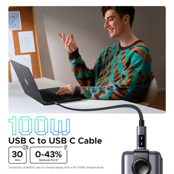 UGREEN Uno PD Fast Charging Cable - USB-C / 5A / 1 Meter / 100W / Black