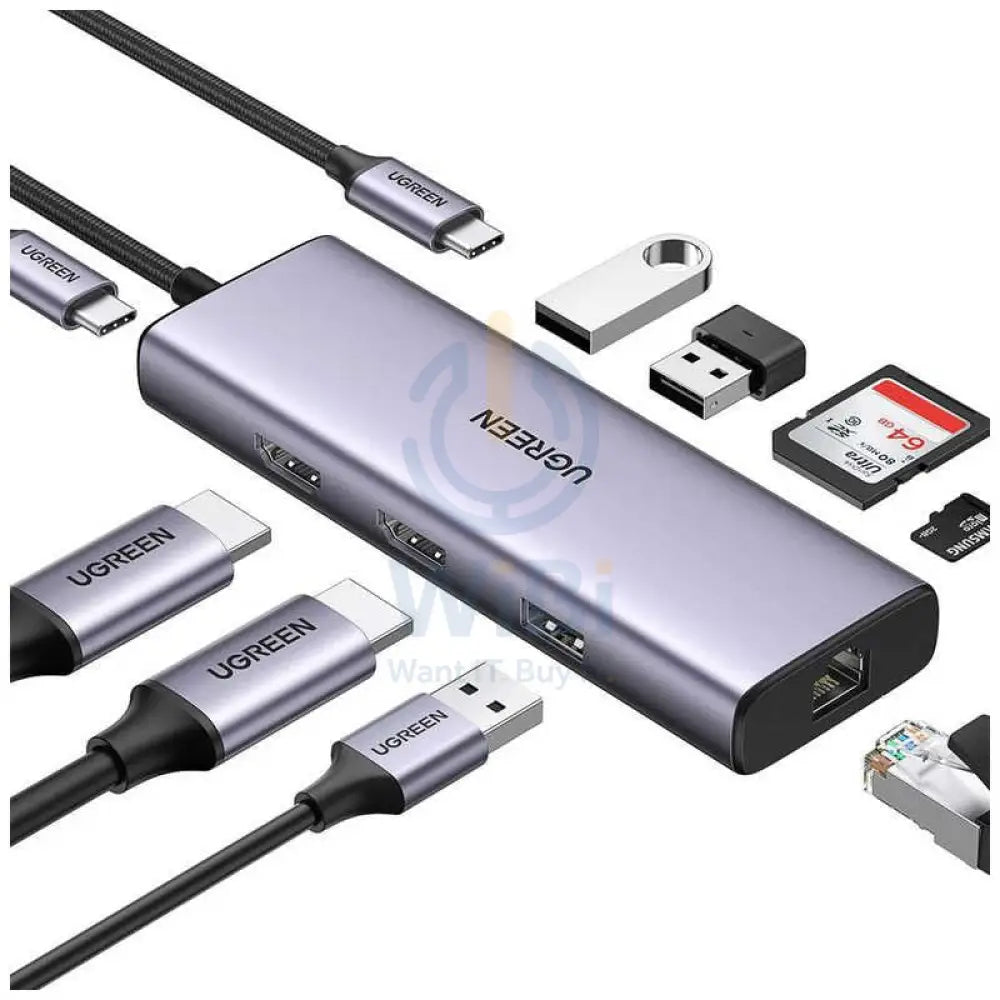 UGREEN USB-C to 2×USB 3.0 + 1×USB 2.0 + 2×HDMI 4K60Hz + RJ45(1000M) + SD + TF + PD (CM490 90119) Accessories > Other