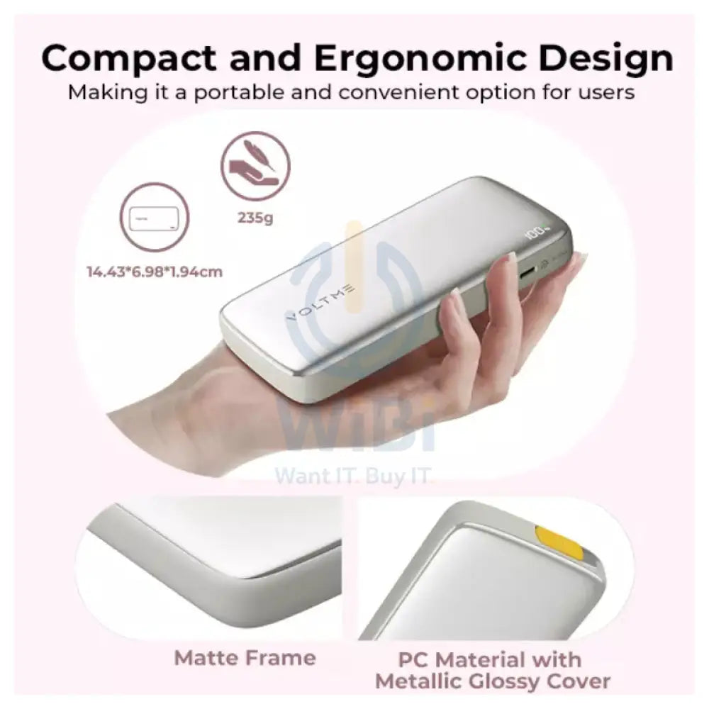 VOLTME Hypercore Rollz Power Bank Built-in Retractable Cable - 10000mAh / 30W / USB-C / Grey Accessories > Power Bank