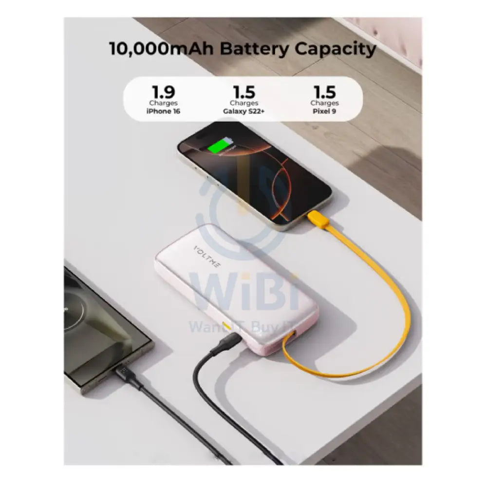 VOLTME Hypercore Rollz Power Bank Built-in Retractable Cable - 10000mAh / 30W / USB-C / Pink Accessories > Power Bank