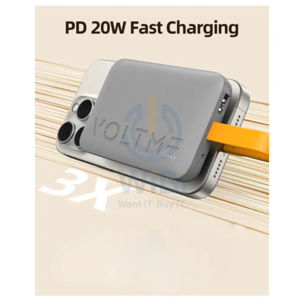 VOLTME Hypercore Sling Power Bank Built-In USB-C Cable - 10000mAh / 22.5W / USB-C / USB-A / Grey Accessories > Power