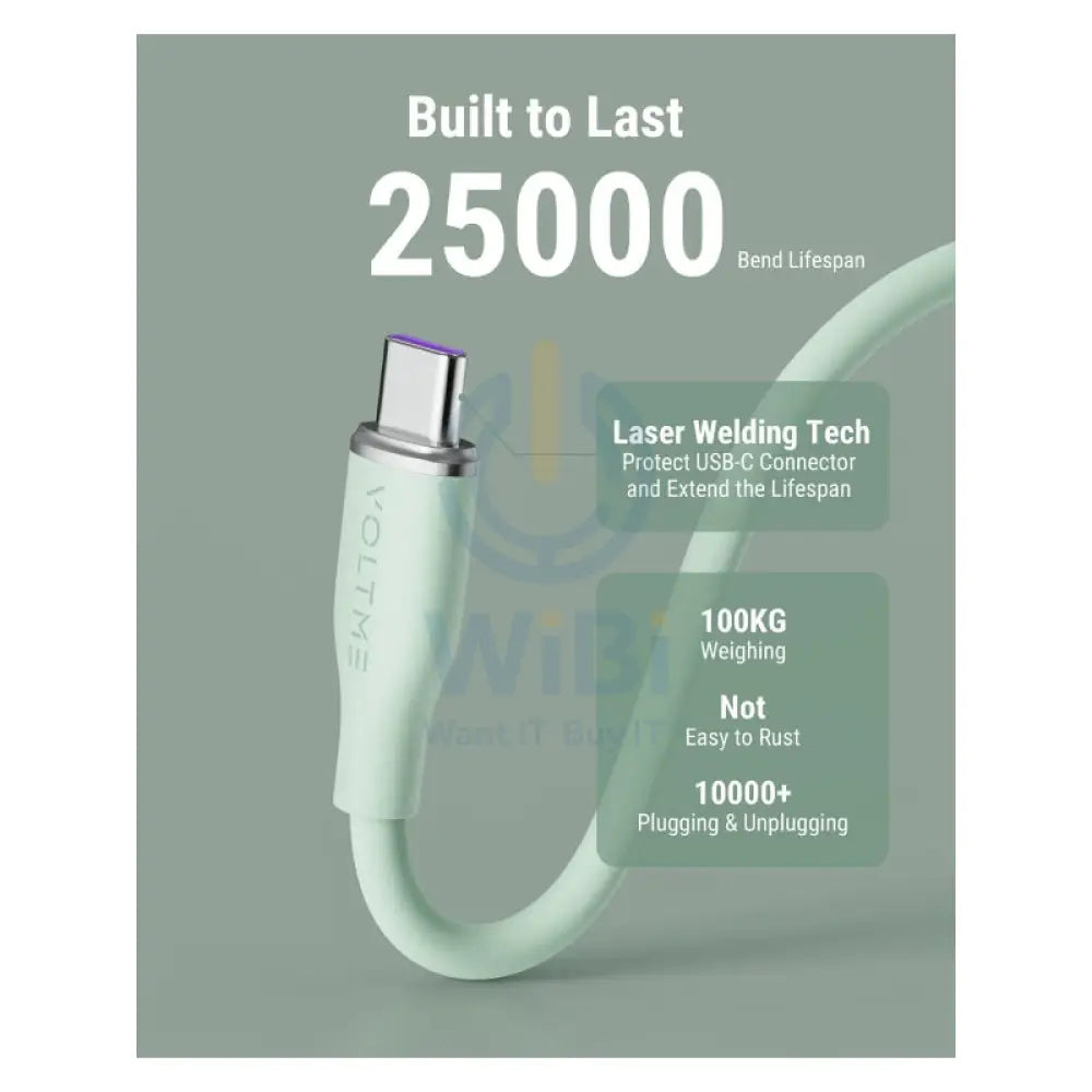 VOLTME Powerlink Moss Liquid Silicon Cable - 1 Meter / 100W / USB-C / Emarker Green Accessories > Cables & Converters >