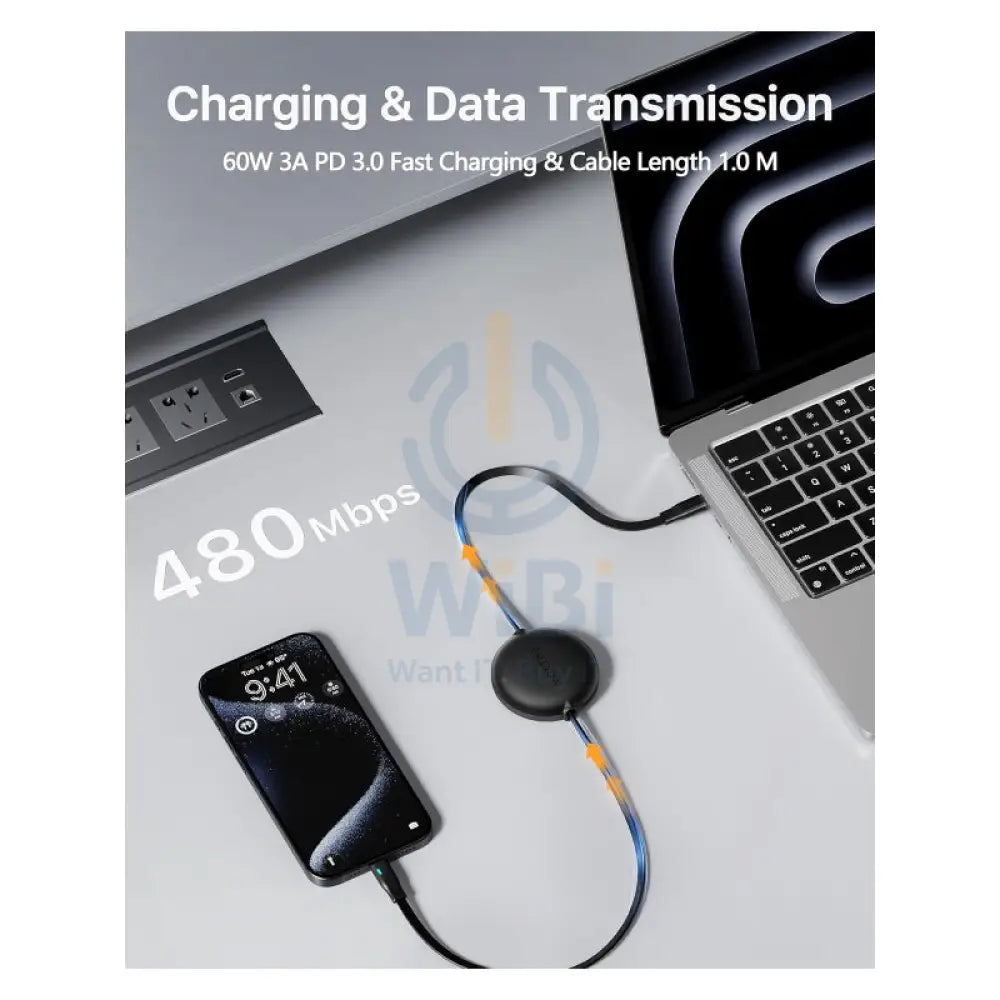 VOLTME Powerlink YoYo Dual-Way Retractable Cable - 1 Meter / 60W / USB-C / Black Accessories > Cables & Converters >