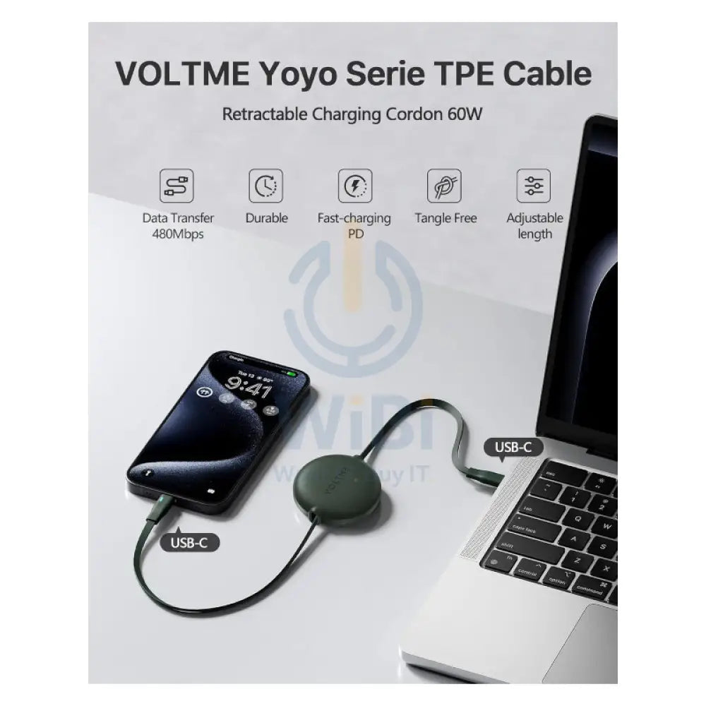VOLTME Powerlink YoYo Dual-Way Retractable Cable - 1 Meter / 60W / USB-C / England Green Accessories > Cables &