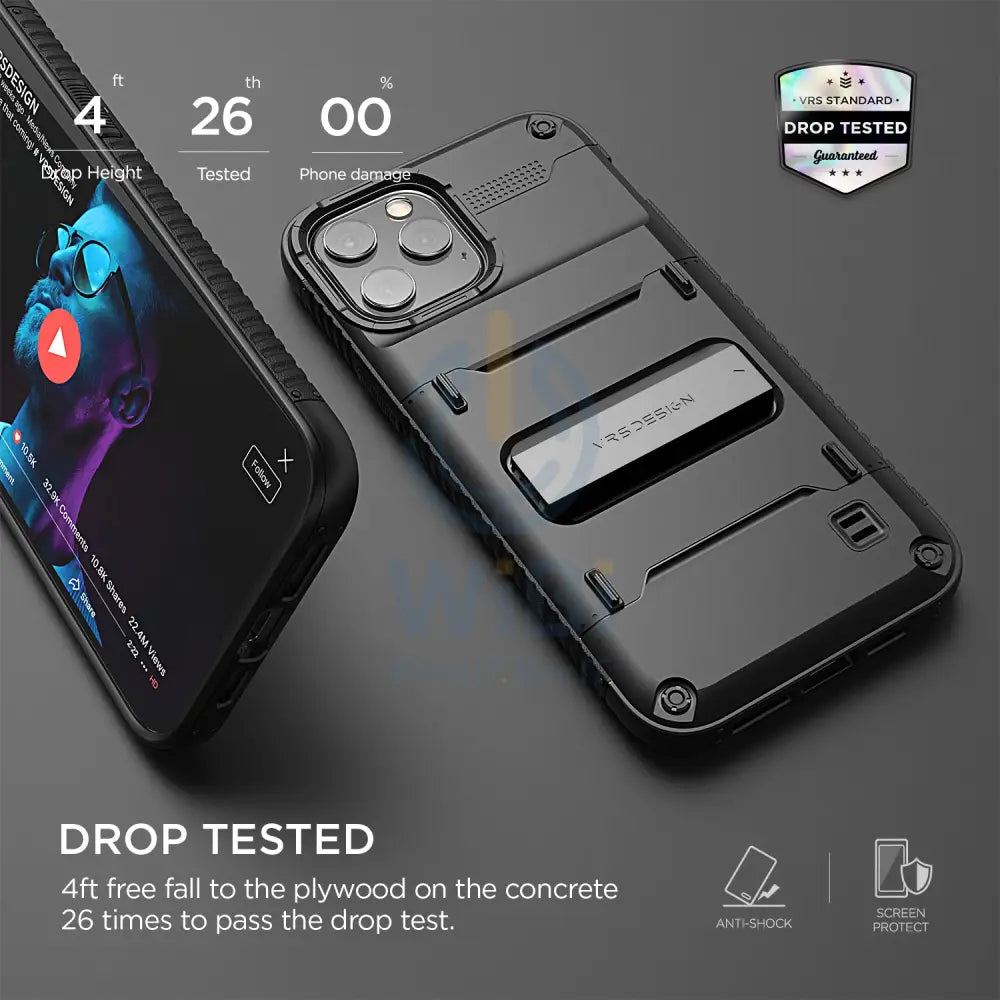 VRS Design iPhone 12 / iPhone 12 Pro Quickstand Case - Black/Metal Black Accessories > Mobiles & Tablets