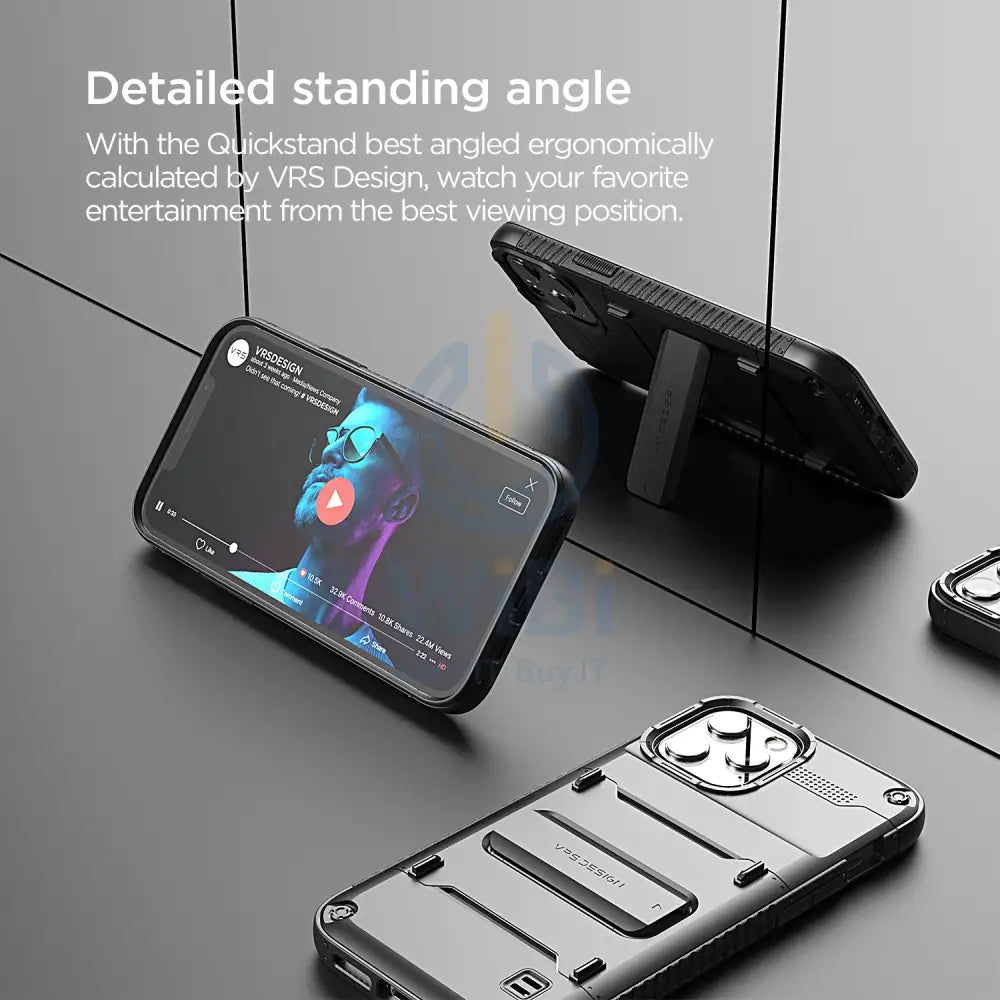 VRS Design iPhone 12 / iPhone 12 Pro Quickstand Case - Black/Metal Black Accessories > Mobiles & Tablets