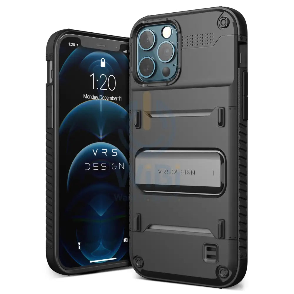 VRS Design iPhone 12 / iPhone 12 Pro Quickstand Case - Black/Metal Black Accessories > Mobiles & Tablets