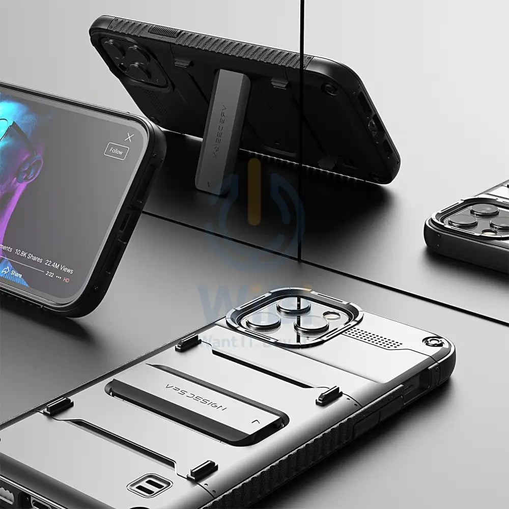 VRS Design iPhone 12 / iPhone 12 Pro Quickstand Case - Black/Metal Black Accessories > Mobiles & Tablets