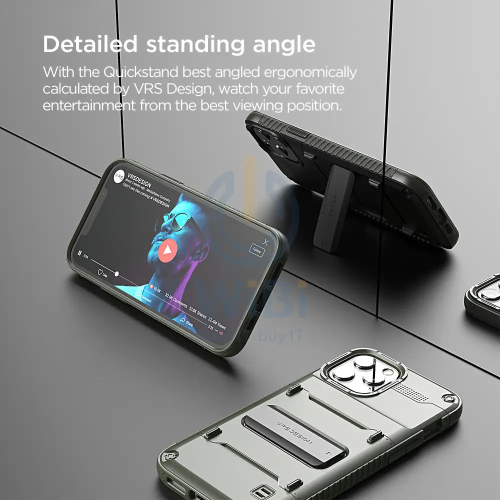 VRS Design iPhone 12 / iPhone 12 Pro Quickstand Case - Green/Metal Black Accessories > Mobiles & Tablets