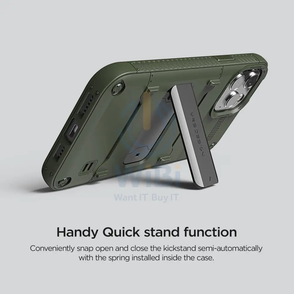 VRS Design iPhone 12 / iPhone 12 Pro Quickstand Case - Green/Metal Black Accessories > Mobiles & Tablets