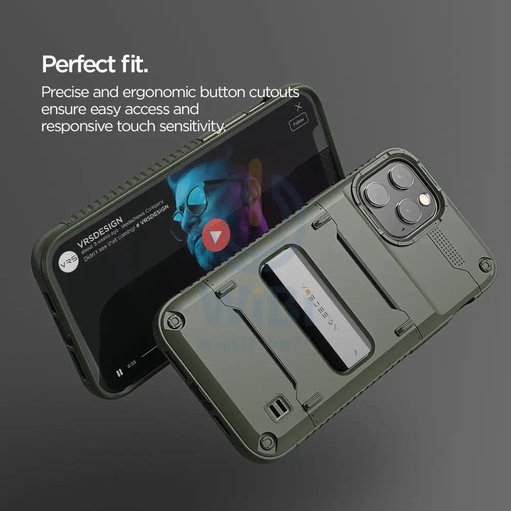 VRS Design iPhone 12 / iPhone 12 Pro Quickstand Case - Green/Metal Black Accessories > Mobiles & Tablets