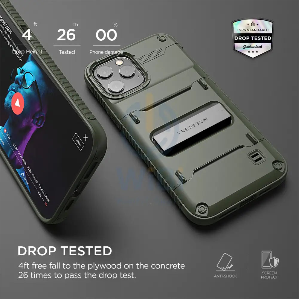 VRS Design iPhone 12 / iPhone 12 Pro Quickstand Case - Green/Metal Black Accessories > Mobiles & Tablets