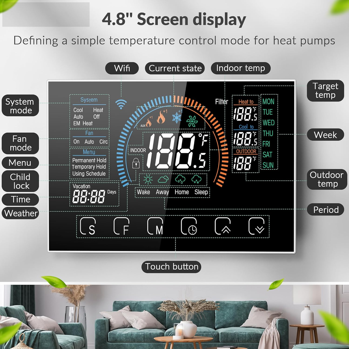 Gopeta 4.8” Smart Wi-Fi Thermostat for Home