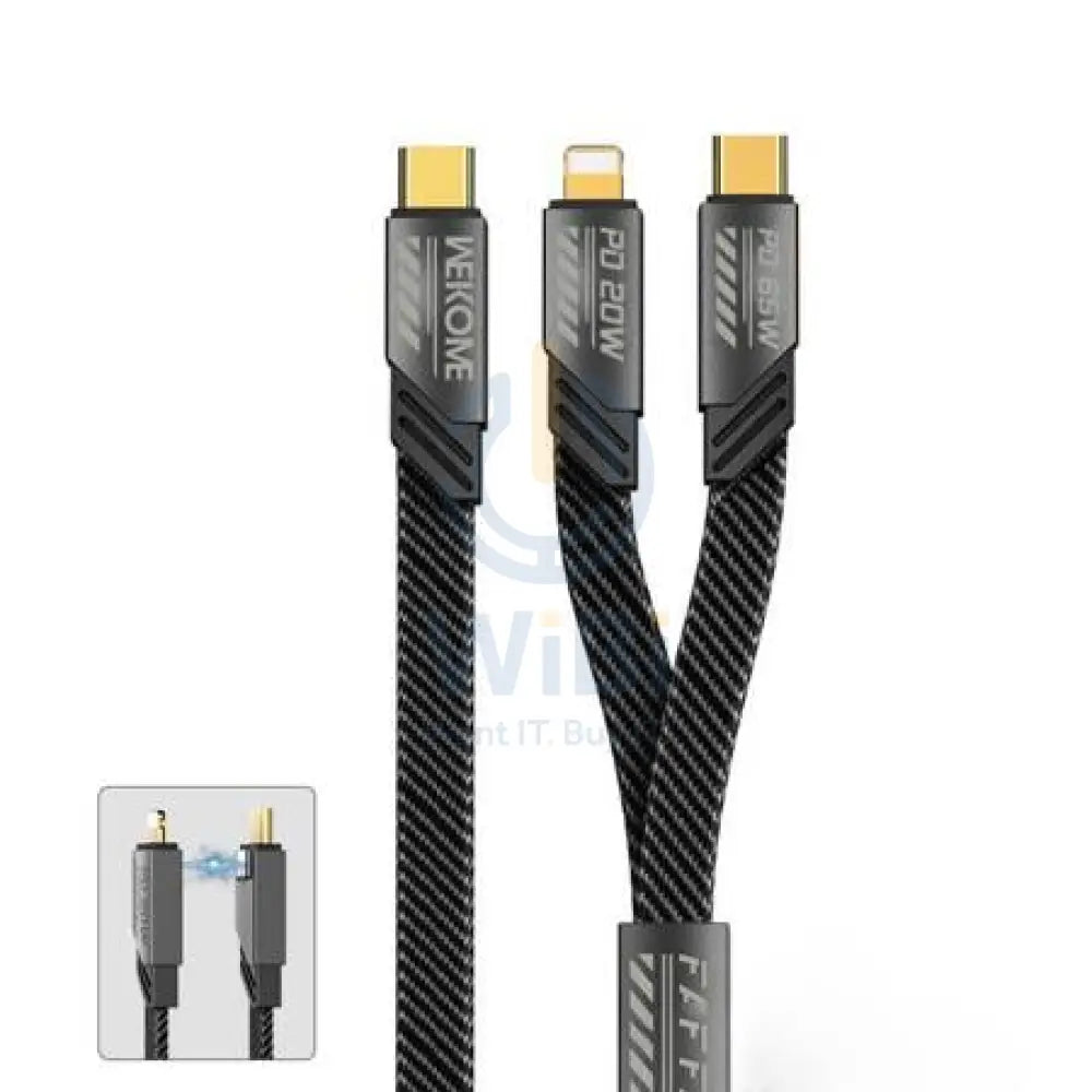 WEKOME WDC-189 Mecha Series - 2in1 USB-C to Lightning + USB-C 65W Fast Charging Cable - 1.2 Meter / Black Accessories >