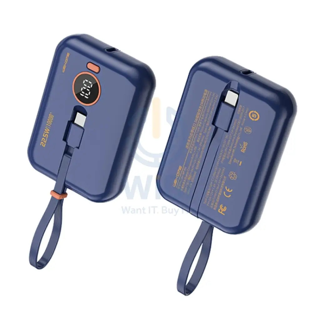 Wekome WP-261 10000mAh Mini Series 22.5W Fast Charge Power Bank with Cable - Blue Accessories > Power Bank