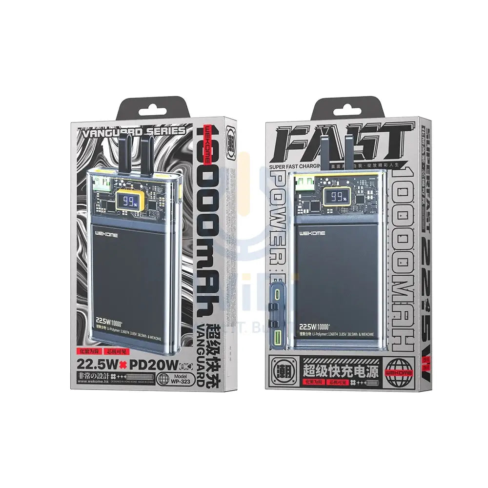 Wekome WP-323 10000mAh Pioneer Series Explore 22.5W Fast Charge Power Bank with Cable - Black Accessories > Power Bank