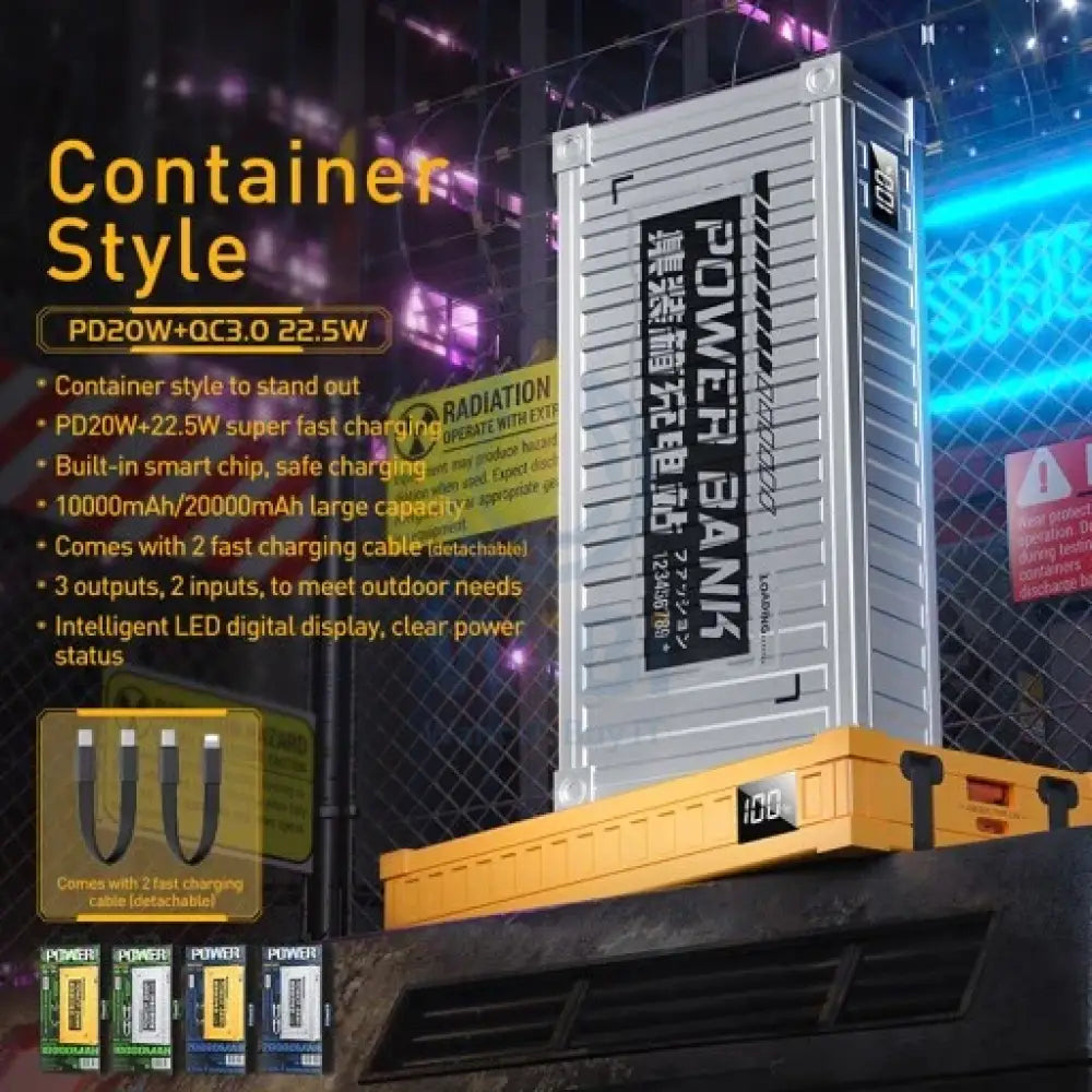 Wekome WP-339 10000mAh Container Series 22.5W Super Fast Charging Power Bank with Cable - Silver Accessories > Power