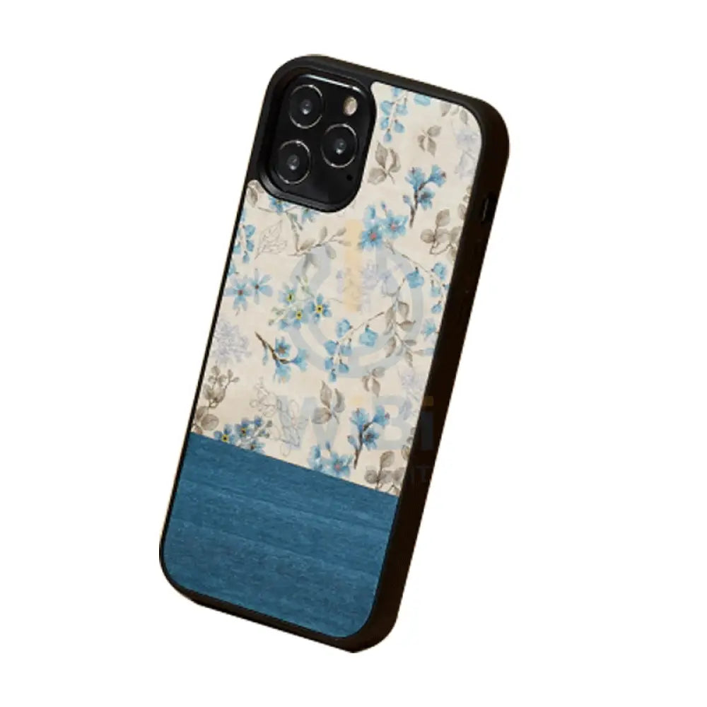 Wooden Case For iPhone 12 & 12 Pro - Blue Flower Accessories > Mobiles & Tablets > Offer Zone