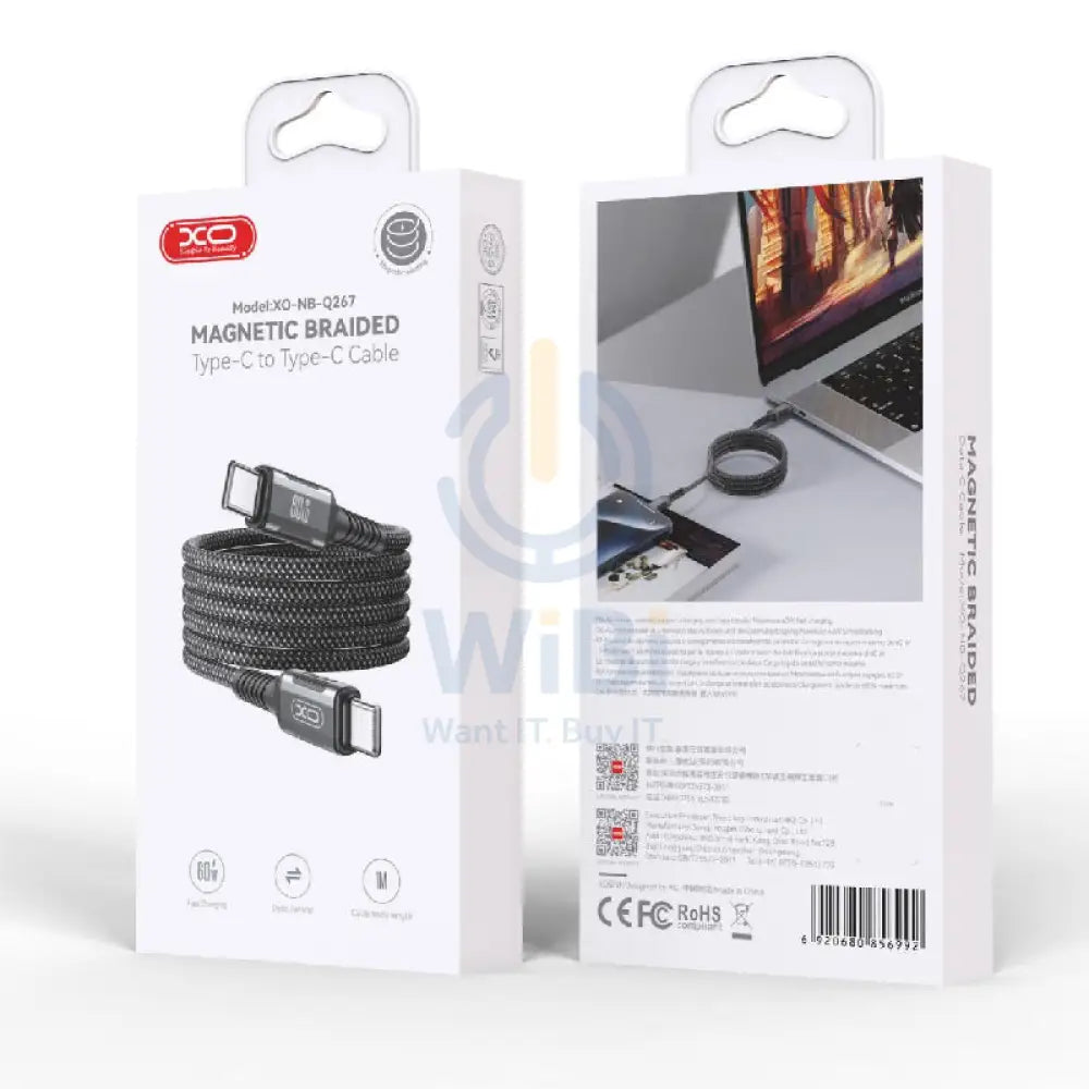 XO Magnetic Braided Cable - Type-C / 60W / 1Meter / Black Accessories > Cables & Converters > Cables