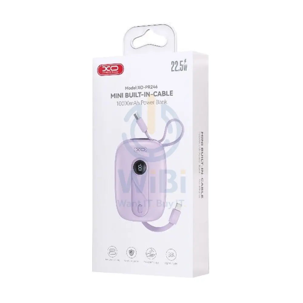 XO Mini Built-In-Cable Power Bank - 10,000mAh / 22.5W / Pink Accessories > Power Bank