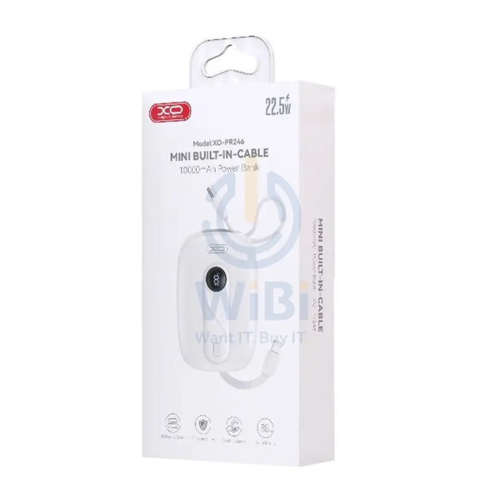 XO Mini Built-In-Cable Power Bank - 10,000mAh / 22.5W / White Accessories > Power Bank > Offer Zone