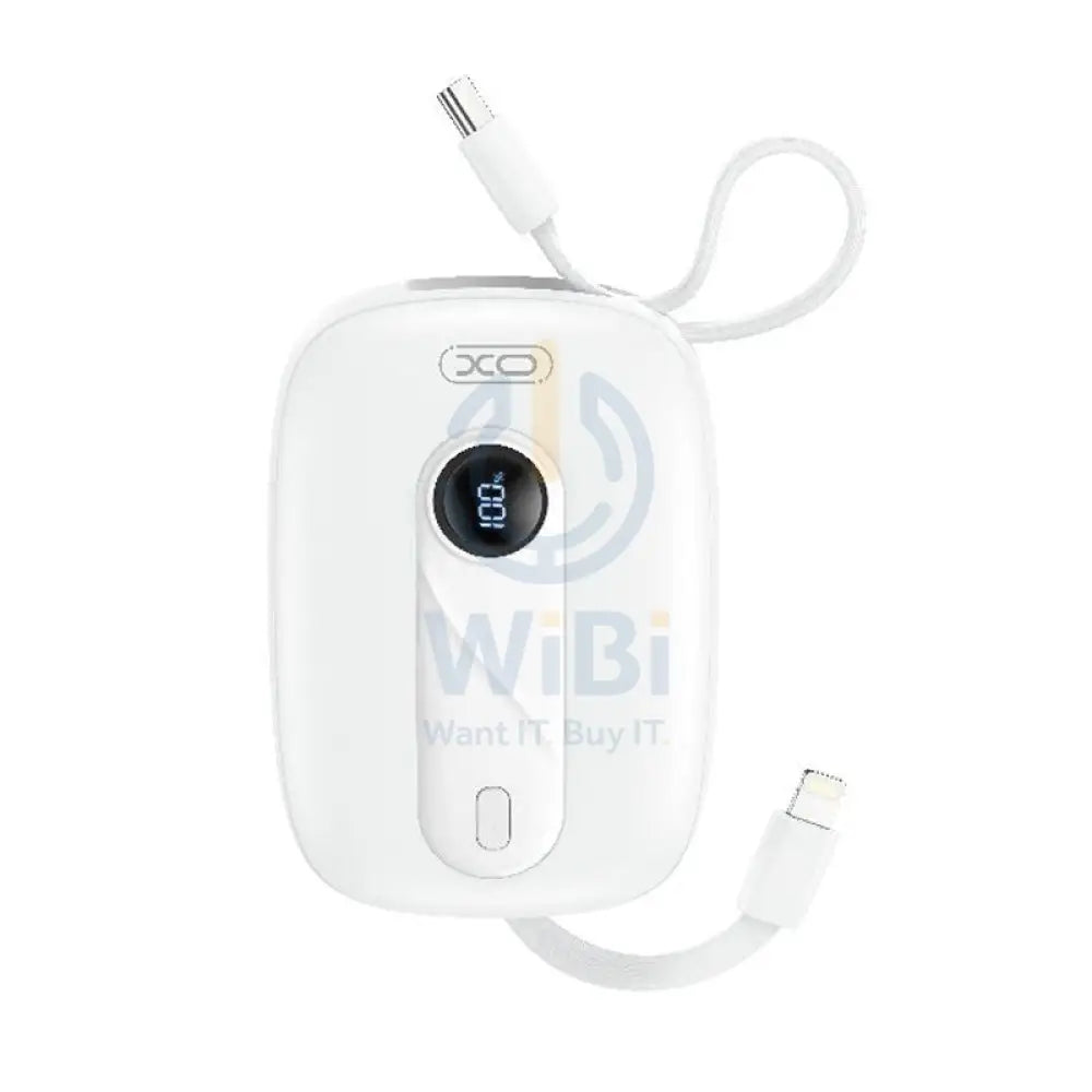 XO Mini Built-In-Cable Power Bank - 10,000mAh / 22.5W / White Accessories > Power Bank > Offer Zone
