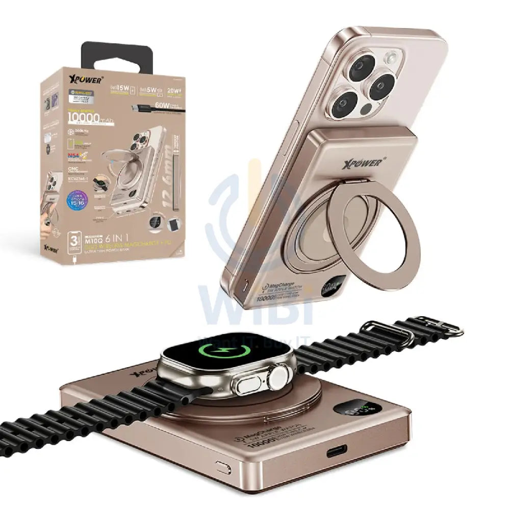 Xpower 6-in-1 Wireless Ultra Thin Power Bank With Stand - 10000mAh / 20W / Desert Titanium Accessories > Power Bank