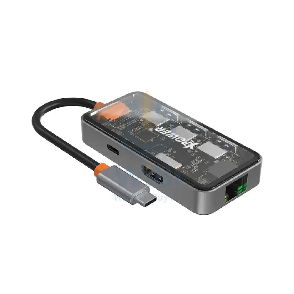 XPower HU62 6 In 1 Type-C Hub - 100W / USB / HDMI / Type-C / RJ45 - Transparent Grey Accessories > USB Hub > Offer Zone