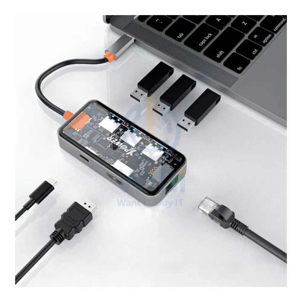 XPower HU62 6 In 1 Type-C Hub - 100W / USB / HDMI / Type-C / RJ45 - Transparent Grey Accessories > USB Hub > Offer Zone