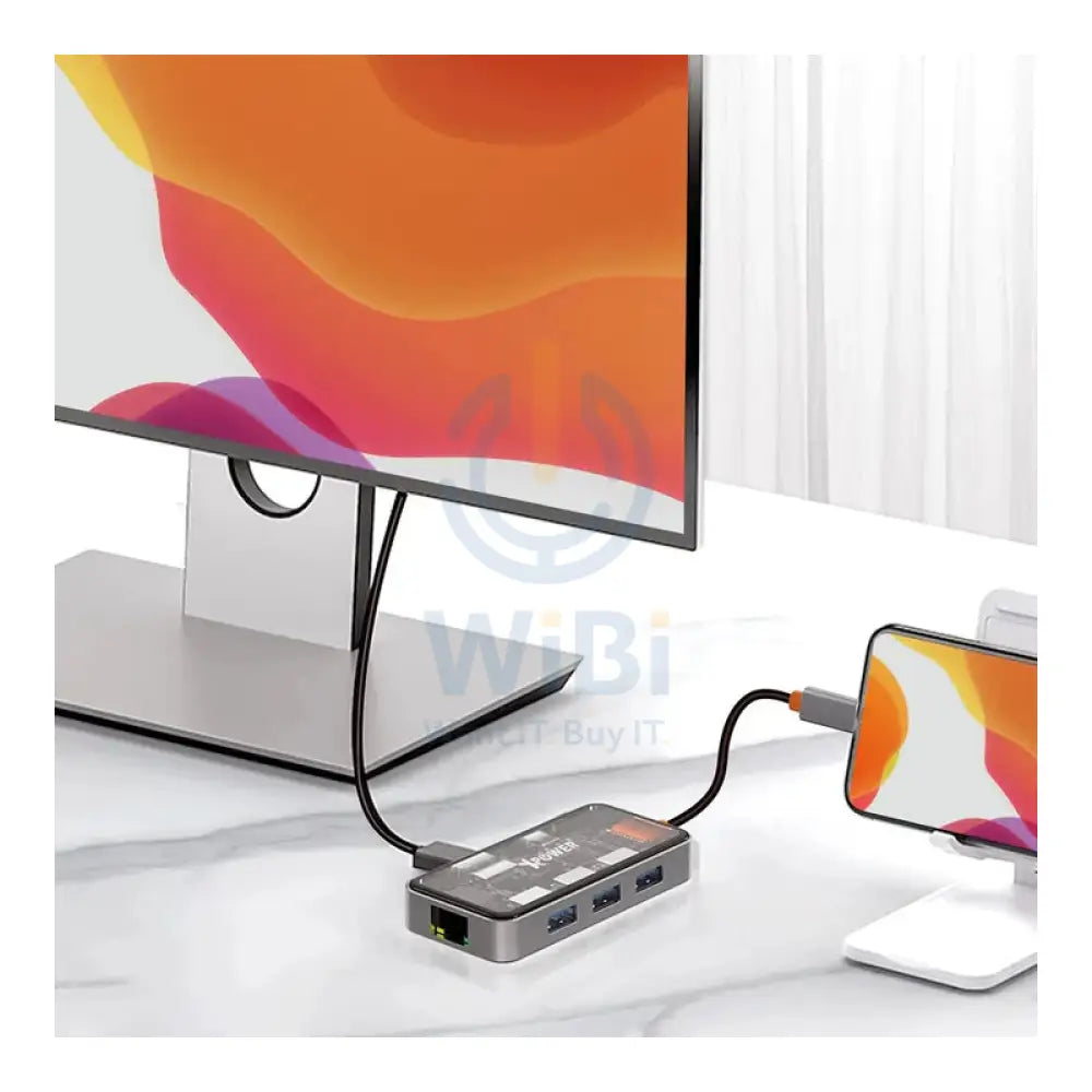 XPower HU62 6 In 1 Type-C Hub - 100W / USB / HDMI / Type-C / RJ45 - Transparent Grey Accessories > USB Hub > Offer Zone