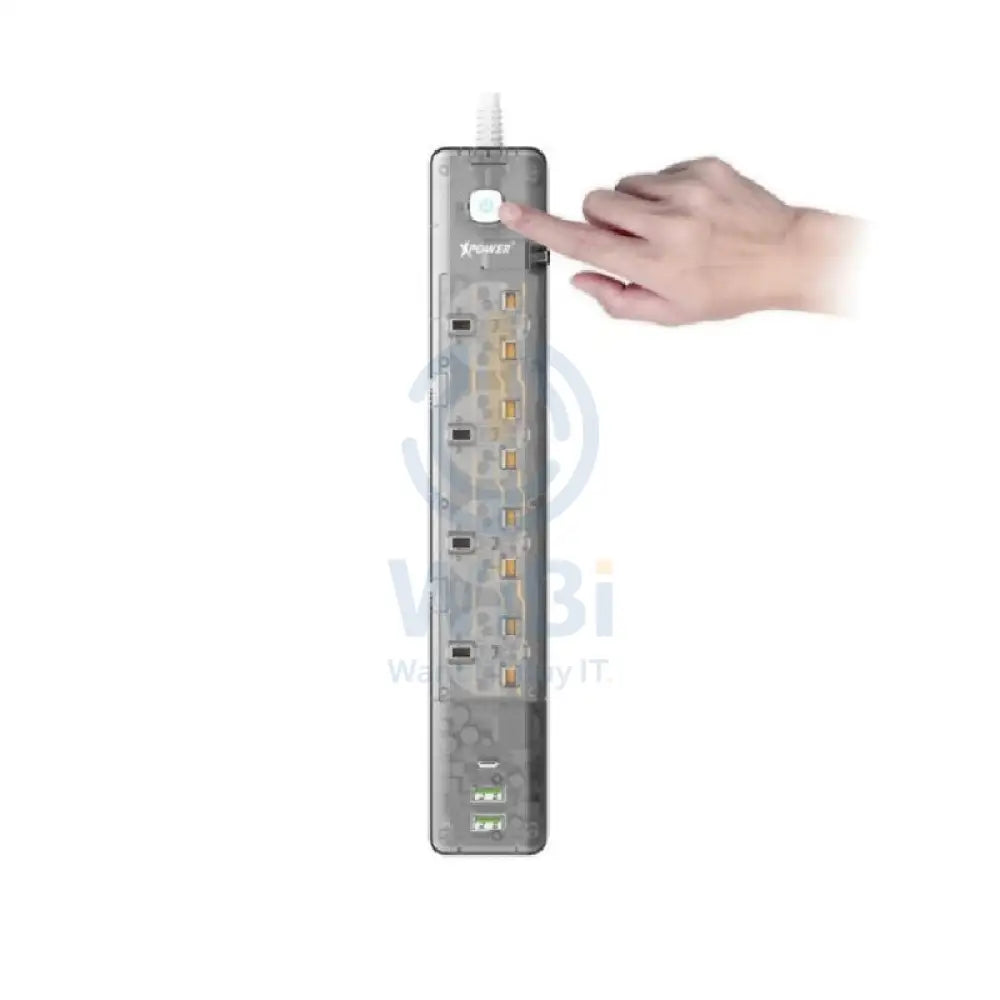 XPower PS4D 7 Output Sockets Power Strip - 3250W / 1 x Type-C / 2 x USB 3.0 / Transparent Black Accessories > Power >