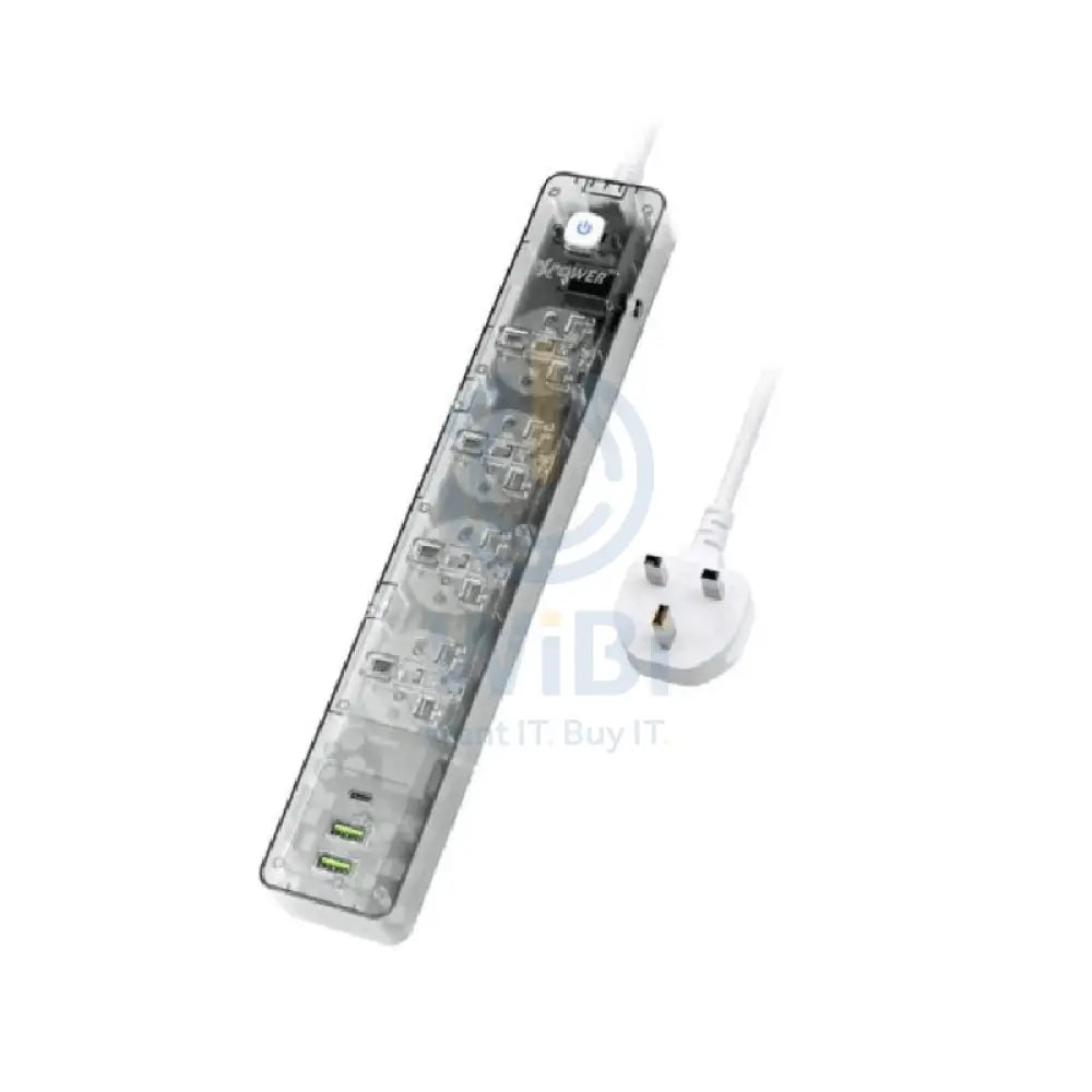 XPower PS4D 7 Output Sockets Power Strip - 3250W / 1 x Type-C / 2 x USB 3.0 / Transparent Black Accessories > Power >