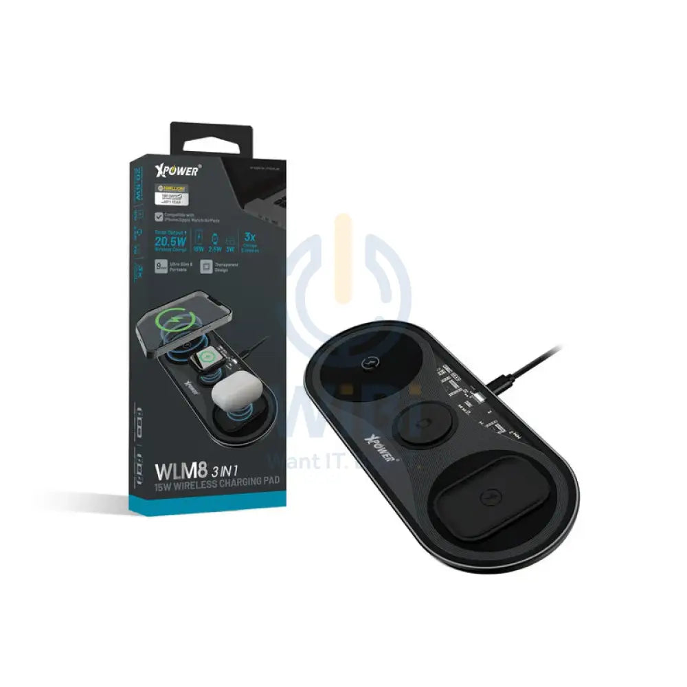 XPower WLM8 3 IN 1 Wireless Charging Pad - 15W / Black Accessories > Power Adapters