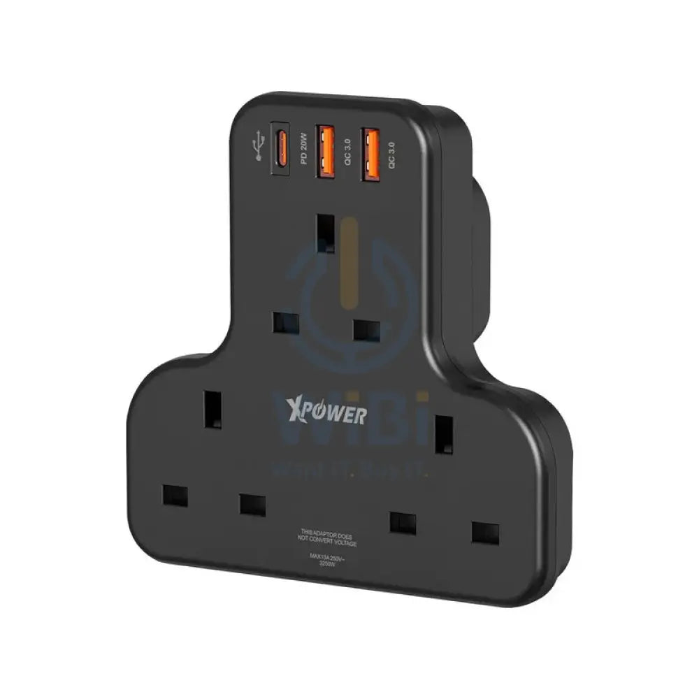 XPower WSS2 3 x Outlet T-Shaped Extension Socket - 20W / Black Accessories > Power > Power Protection > Surge Protector