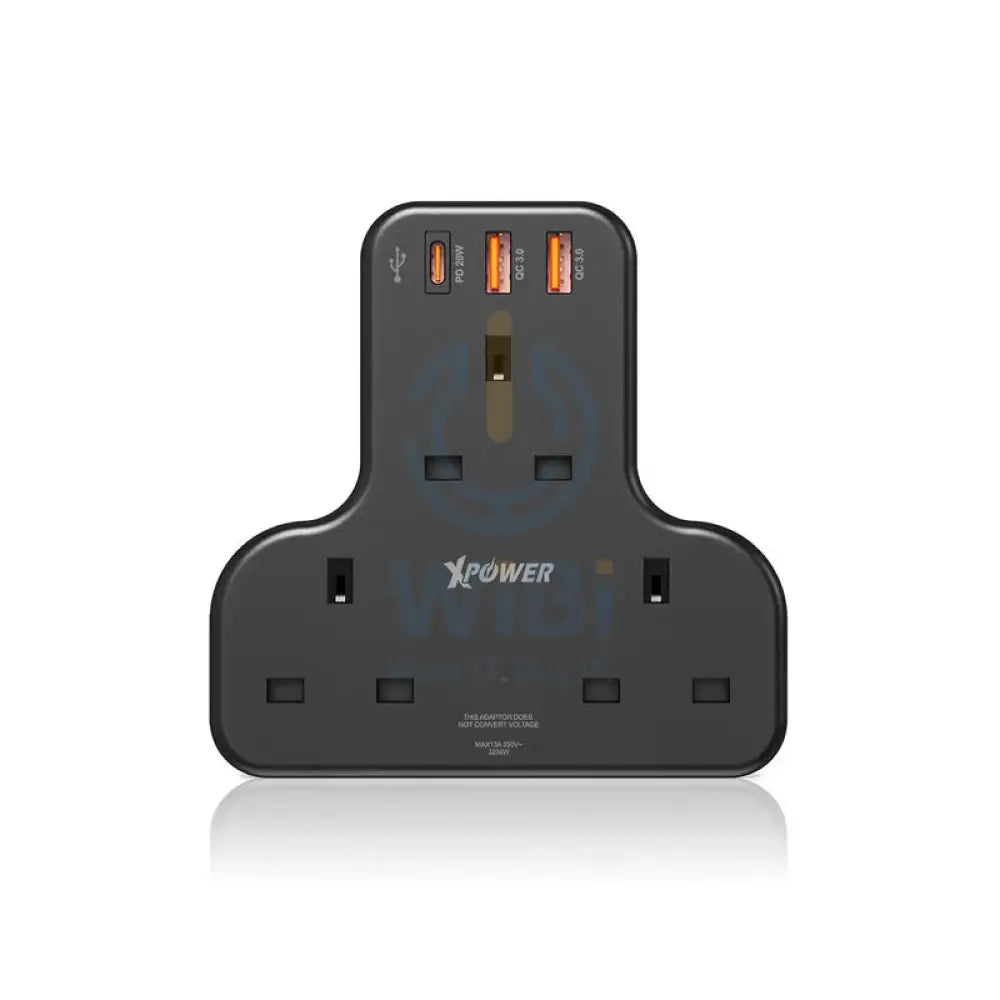 XPower WSS2 3 x Outlet T-Shaped Extension Socket - 20W / Black Accessories > Power > Power Protection > Surge Protector