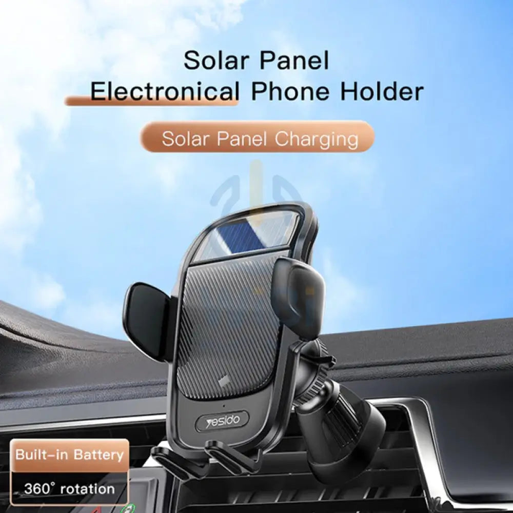 Yesido C164 Solar Power Clip Phone Holder - 110mAh / 2 Amps - Black Accessories > Mobiles & Tablets > Mobiles > Mobile